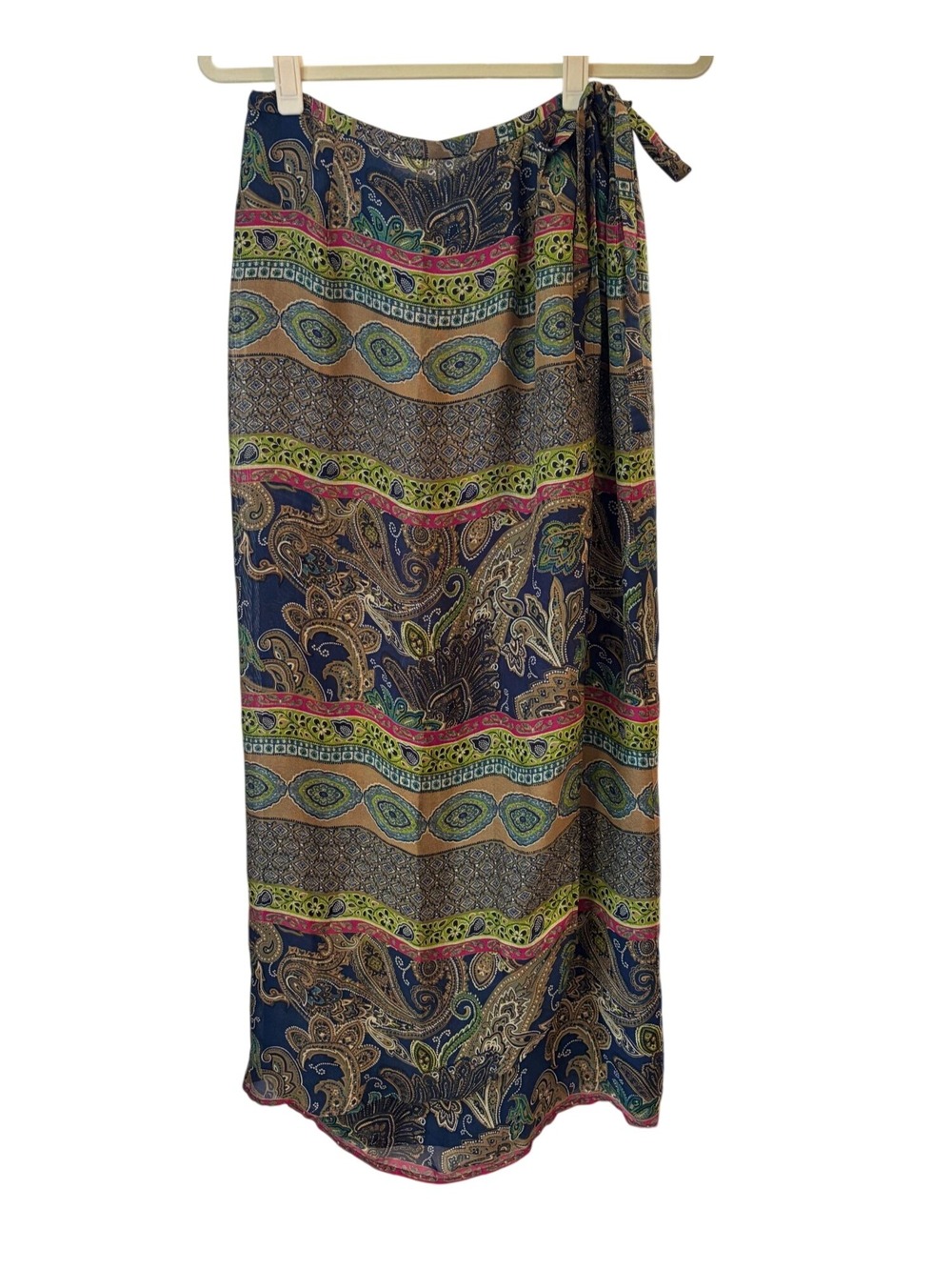 Valerie Stevens Pure Silk Paisley Wrap Midi Skirt Size L